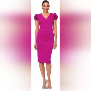 Xscape Evenings floral applique sleeve cocktail sheath Midi dress NWT Sz 16 Pink